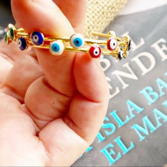 GOLD STATEMENT EYE OF GOD BOHO HOOPS EARRINGS - Picture 5 of 6